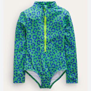 Mini Boden Swimsuit 2-3 Years Kids Girls Long Sleeve Green Leopard Rashguard